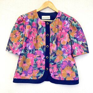 Pablo Collection Button Up Floral Blazer Jacket 8P Petite 8 Colorful 1/2 Sleeve‎